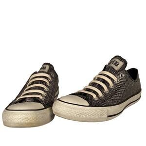 Converse Womens Chuck Taylor Spec Ox Silver Sparkle Shoes Sneakers 517479F Sz 7